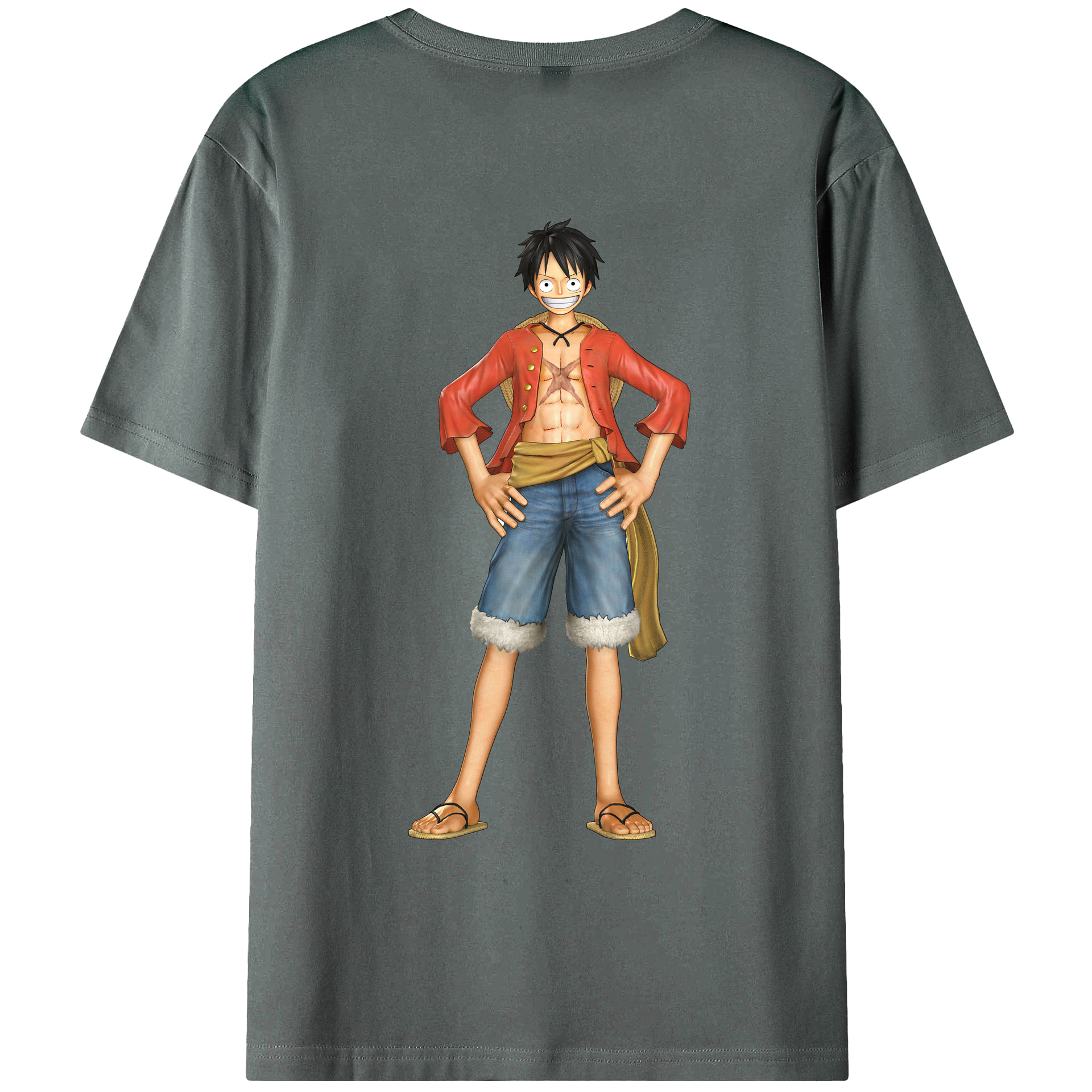 ワンピース モンキー・D・ルフィ ONE PIECE Monkey D. Luffy 綿100％ メンズ半袖Tシャツ（バックプリント） 通気性